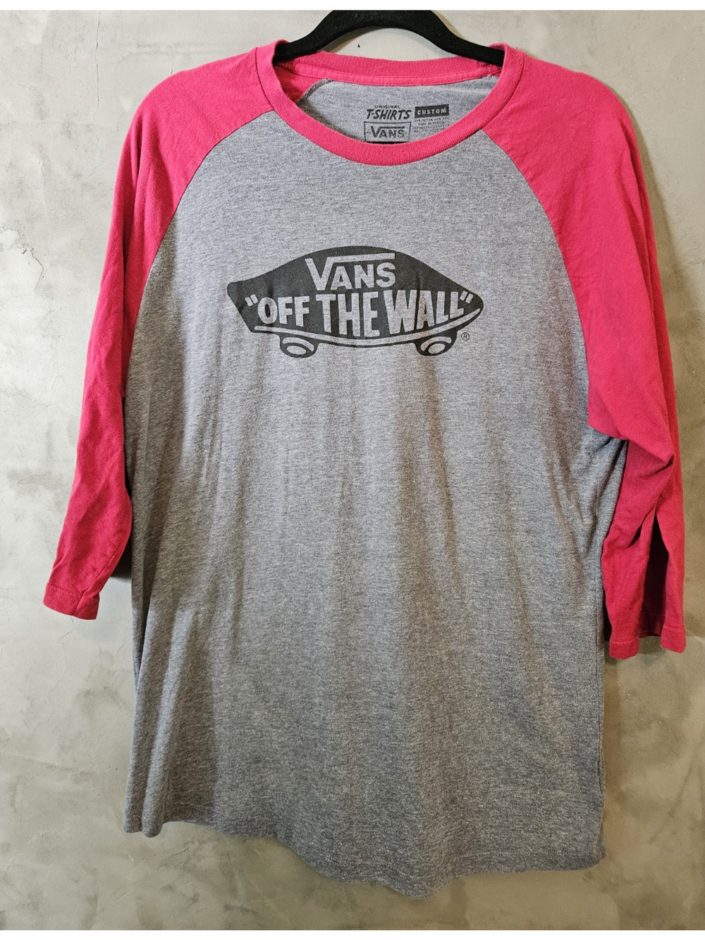 VANS Off The Wall Raglan 3/4 Sleeve Crew Neck T-Shirt Gray/Red size XL